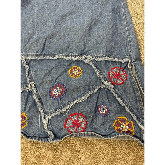 Vintage Asazy Denim Jumper Dress Embroidered Floral Midi Size Medium Petite - Picture 3 of 7